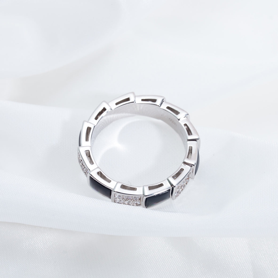[baslovejewels]SERPENTI RING SILVER DIAMOND BLACK MOP 4MM