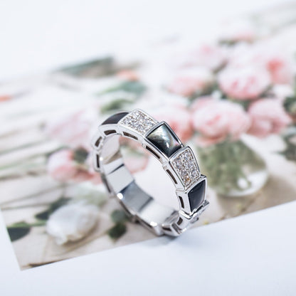 [baslovejewels]SERPENTI RING SILVER DIAMOND BLACK MOP 4MM