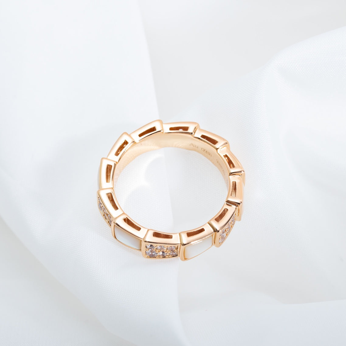 [baslovejewels]SERPENTI RING PINK GOLD MOP DIAMOND PAVED 4MM