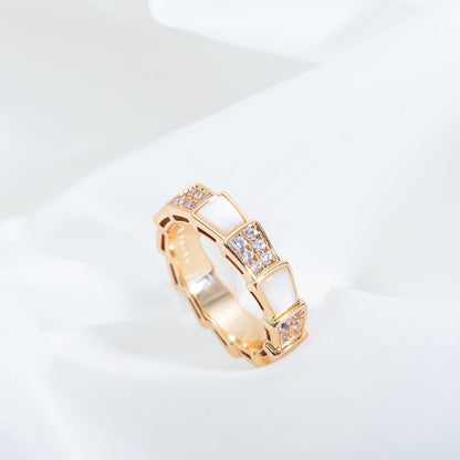 [baslovejewels]SERPENTI RING PINK GOLD MOP DIAMOND PAVED 4MM