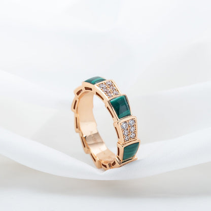[baslovejewels]SERPENTI RING PINK GOLD MALACHITE DIAMOND PAVED 4MM