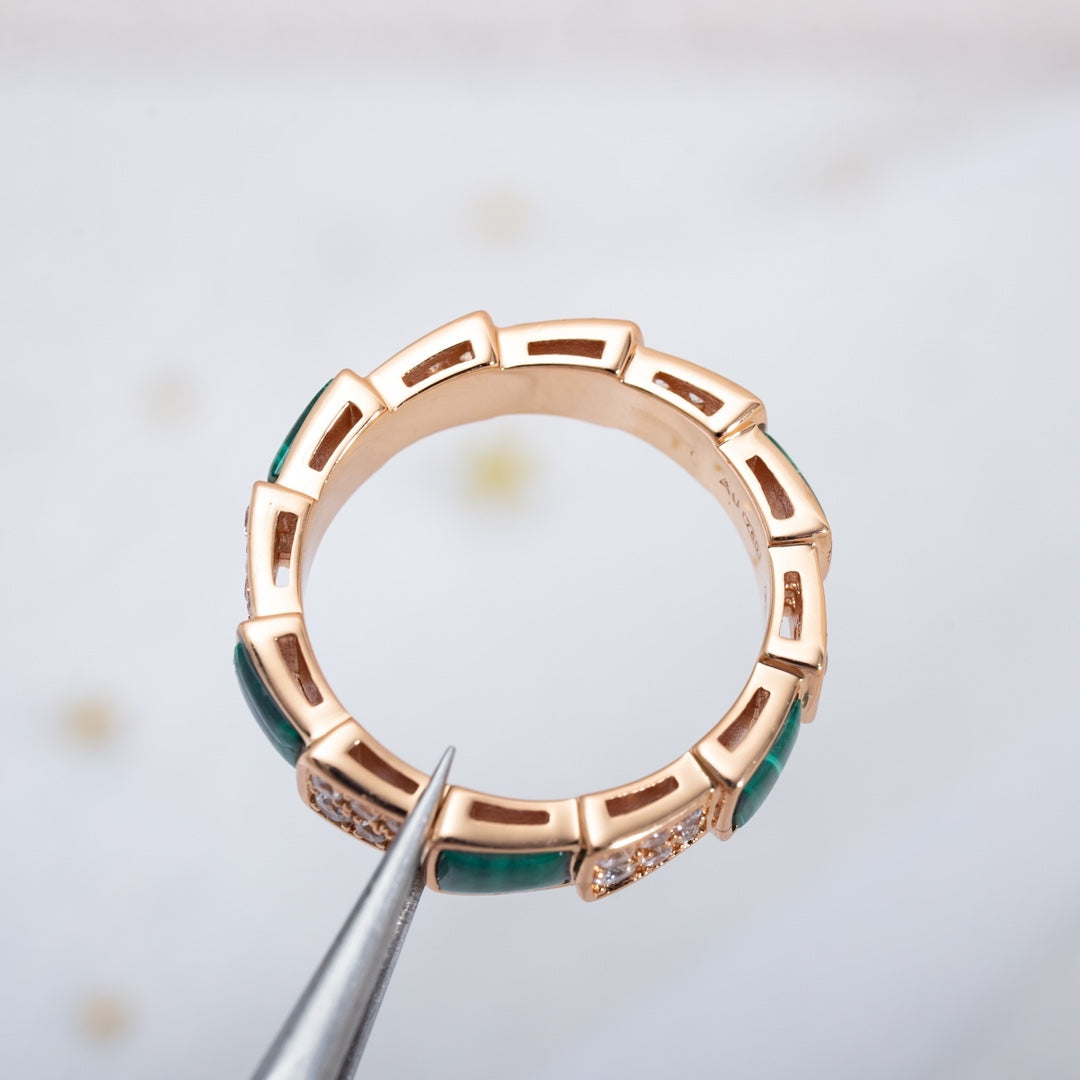 [baslovejewels]SERPENTI RING PINK GOLD MALACHITE DIAMOND PAVED 4MM