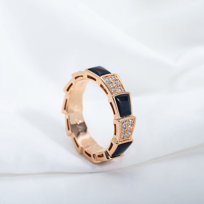 [baslovejewels]SERPENTI RING PINK GOLD BLACK MOP DIAMOND PAVED 4MM