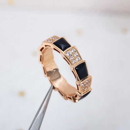 [baslovejewels]SERPENTI RING PINK GOLD BLACK MOP DIAMOND PAVED 4MM