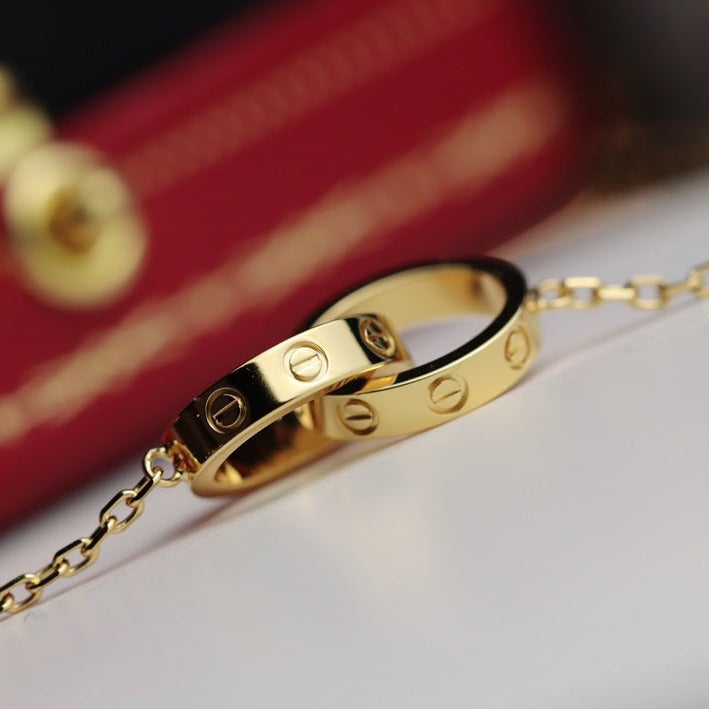 [baslovejewels]LOVE NECKLACE DOUBLE RING GOLD