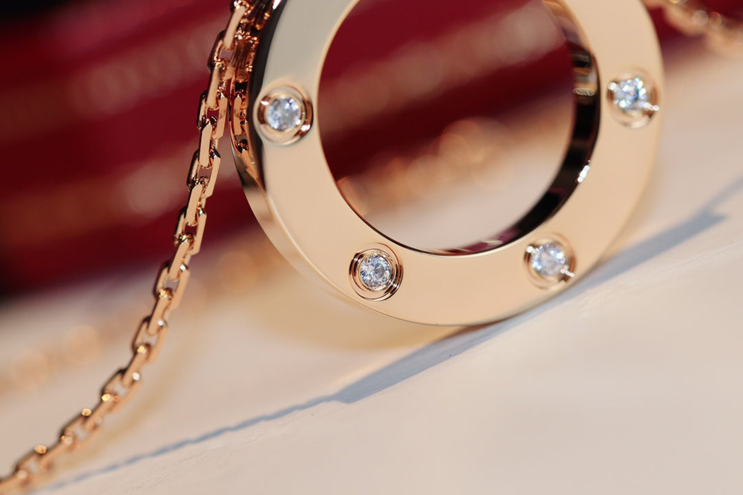 [baslovejewels]LOVE NECKLACE 16MM 6 DIAMONDS PINK GOLD