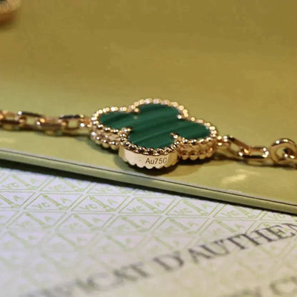 [baslovejewels]CLOVER 5 MOTIFS MALACHITE BRACELET