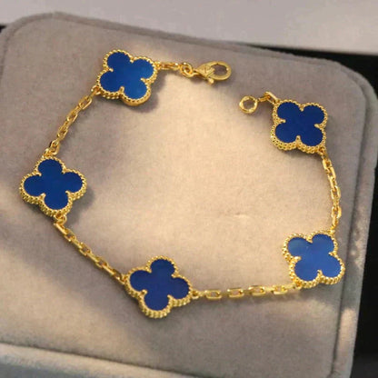 [baslovejewels]CLOVER 5 MOTIFS BLUE AGATE BRACELET