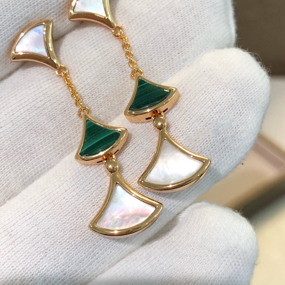 [baslovejewels]DREAM EARRINGS 3 MOTIFS MALACHITE MOP PINK GOLD
