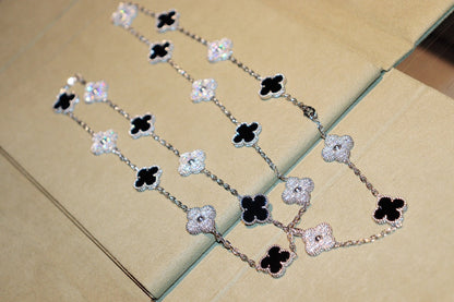 [baslovejewels]CLOVER 20 MOTIFS ONYX DIAMOND SILVER