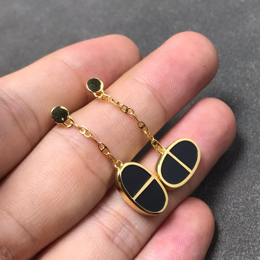 [baslovejewels]CHAINE VERSO BLACK CERAMIC SILVER EARRINGS