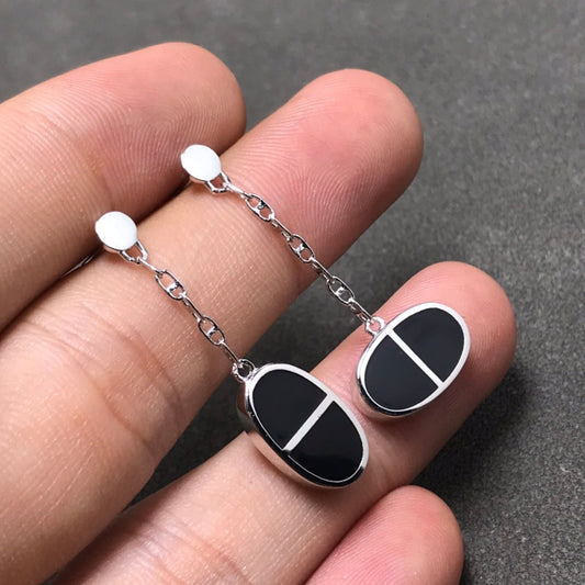 [baslovejewels]CHAINE VERSO BLACK CERAMIC SILVER EARRINGS