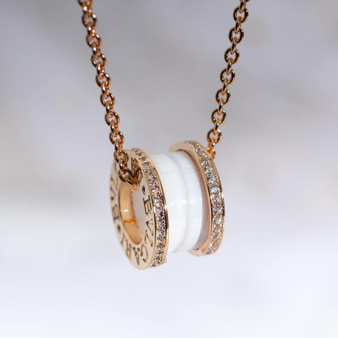 [baslovejewels]ZERO 1 WHITE CERAMIC PINK GOLD DIAMOND NECKLACE