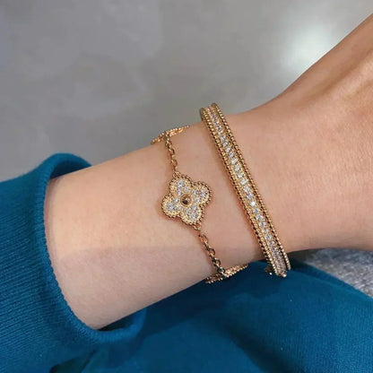 [baslovejewels]CLOVER 5 MOTIFS  FULL DIAMOND BRACELET