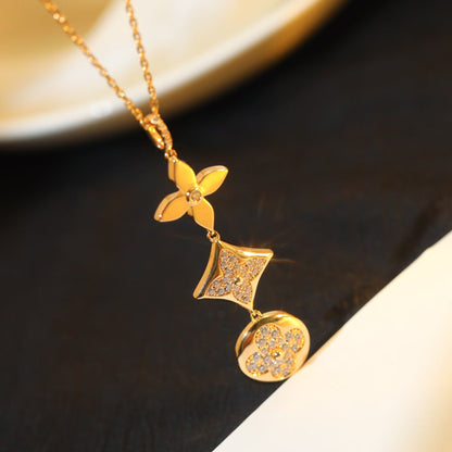 [baslovejewels]STAR AND SUN DIAMOND PINK GOLD NECKLACE