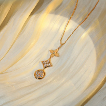 [baslovejewels]STAR AND SUN DIAMOND PINK GOLD NECKLACE