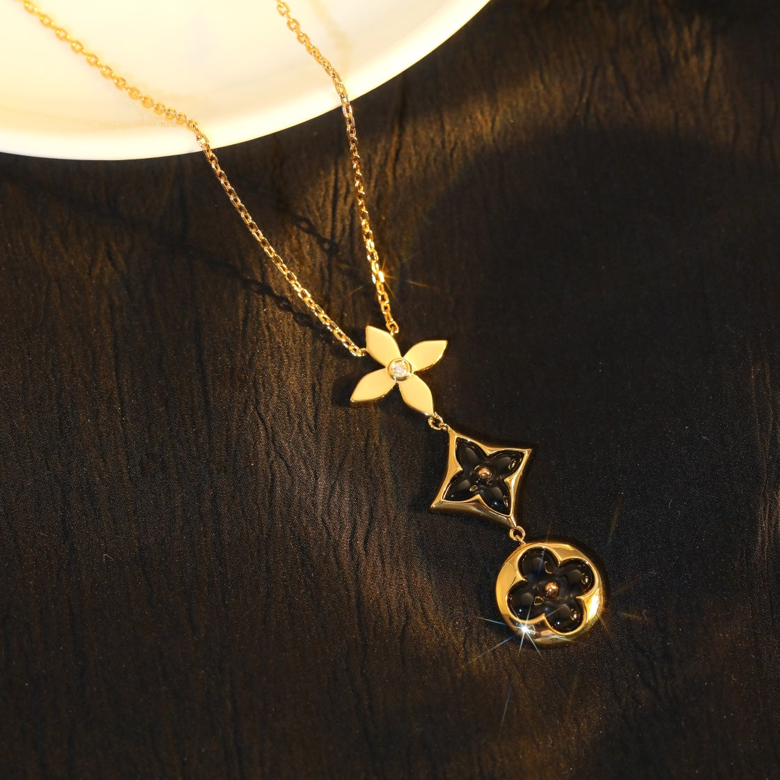 [baslovejewels]STAR AND SUN ONYX PINK GOLD NECKLACE
