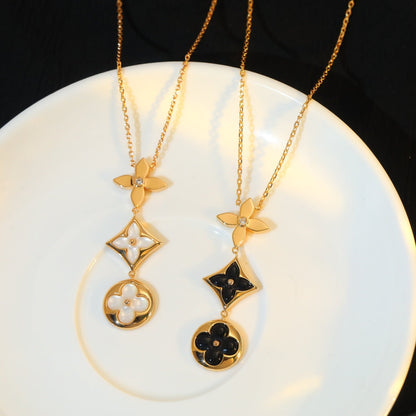 [baslovejewels]STAR AND SUN ONYX PINK GOLD NECKLACE