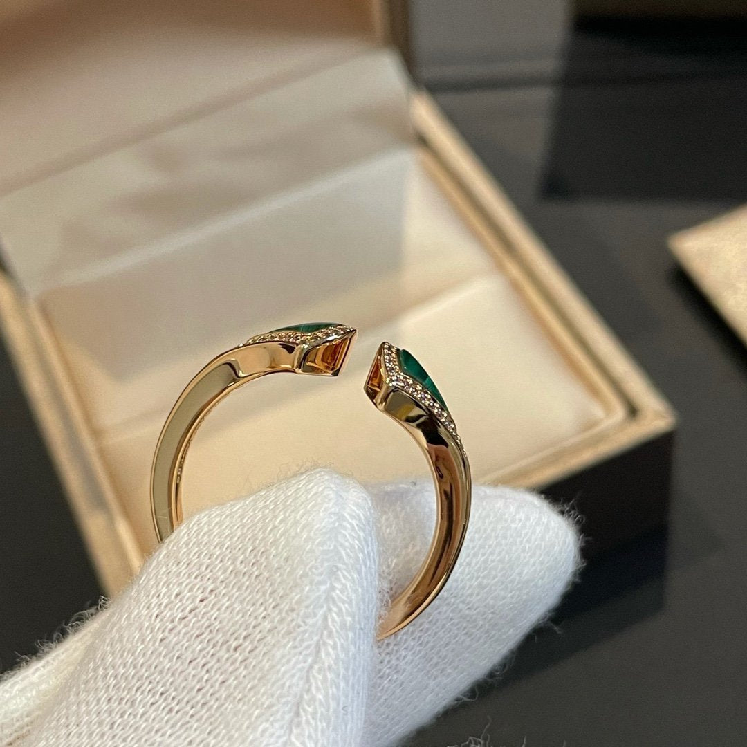 [baslovejewels]DREAM MALACHITE DIAMOND OPEN RING