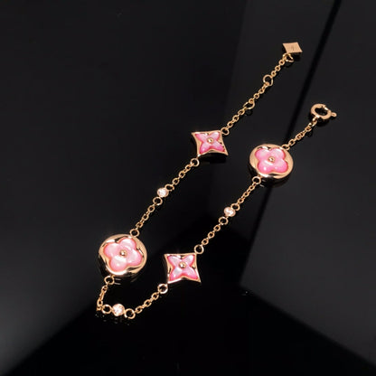 [baslovejewels]STAR AND SUN 4 MOTIF PINK MOP PINK GOLD BRACELET