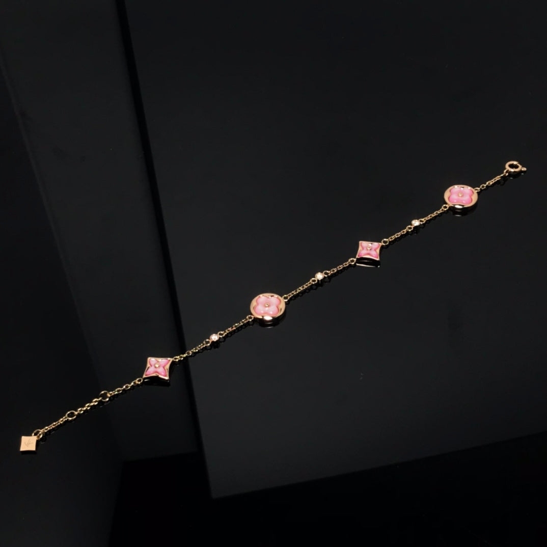 [baslovejewels]STAR AND SUN 4 MOTIF PINK MOP PINK GOLD BRACELET