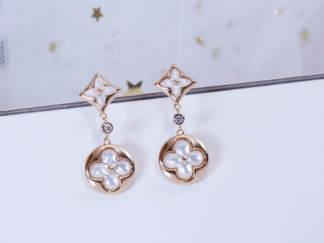 [baslovejewels]STAR AND SUN PINK GOLD MOP DROP EARRINGS