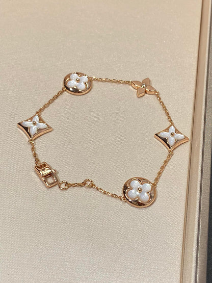 [baslovejewels]STAR AND SUN 5 MOTIF MOP PINK GOLD BRACELET