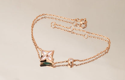 [baslovejewels]STAR PINK MOP 1 DIAMOND PINK GOLD NECKLACE