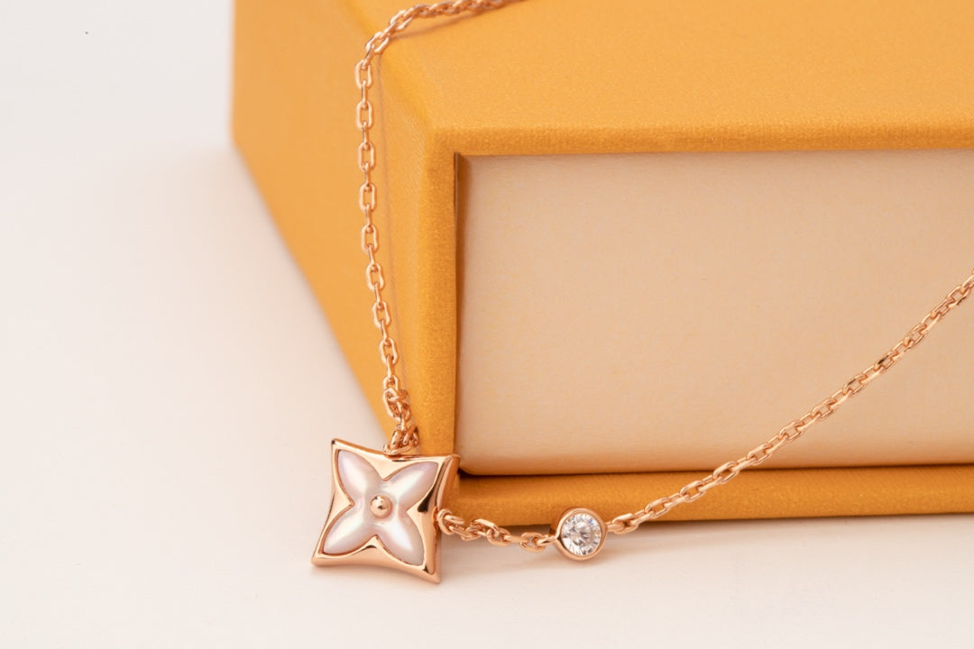 [baslovejewels]STAR PINK MOP 1 DIAMOND PINK GOLD NECKLACE