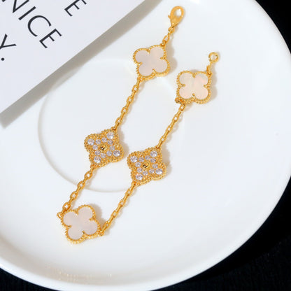 [baslovejewels]CLOVER BRACELET 5 MOTIF WHITE MOP DIAMOND