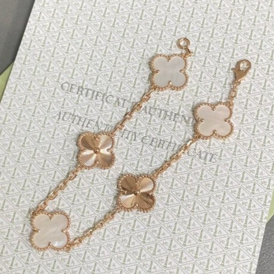 [baslovejewels]CLOVER BRACELET 5 MOTIF WHITE MOP PINK GOLD