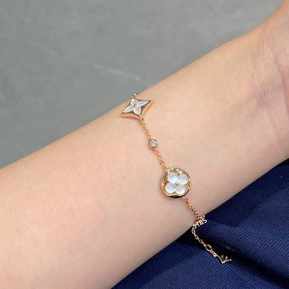 [baslovejewels]STAR AND SUN 4 MOTIF WHITE MOP PINK GOLD BRACELET