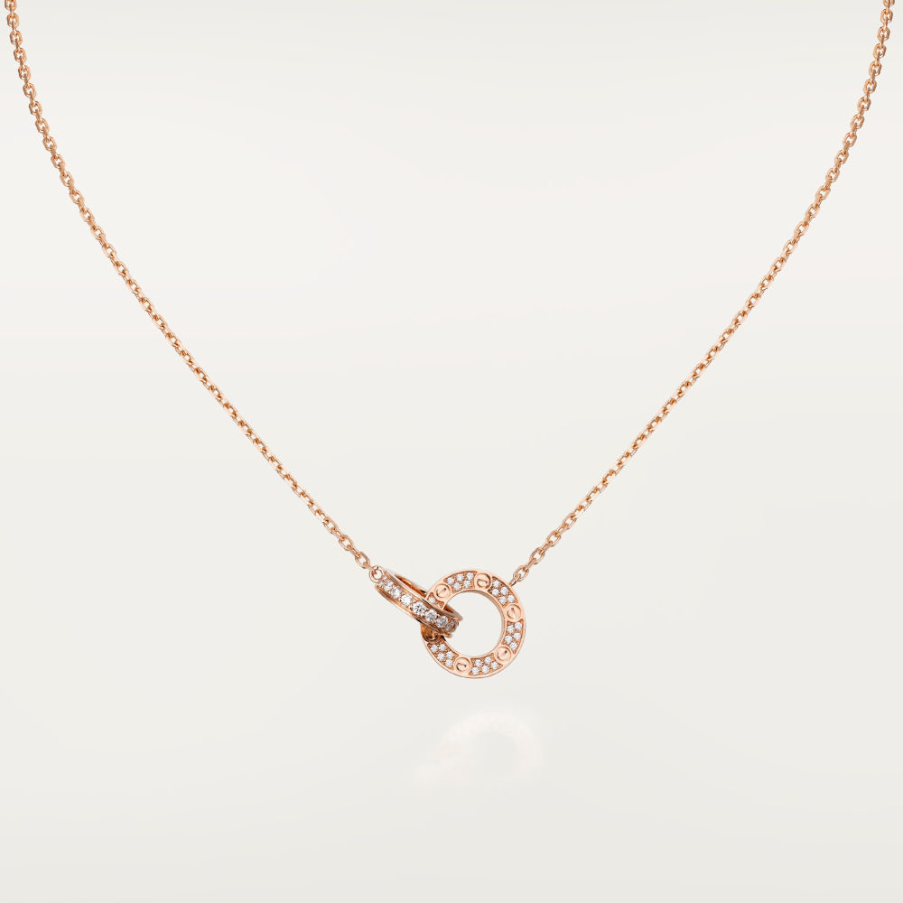 [baslovejewels]LOVE 7.6MM NECKLACE ROSE GOLD AND SILVER  FULL DIAMOND