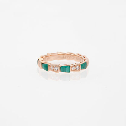 [baslovejewels]SERPENTI RING PINK GOLD MALACHITE DIAMOND 3MM