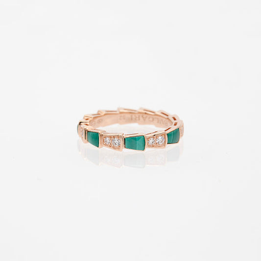 [baslovejewels]SERPENTI RING PINK GOLD MALACHITE DIAMOND 3MM