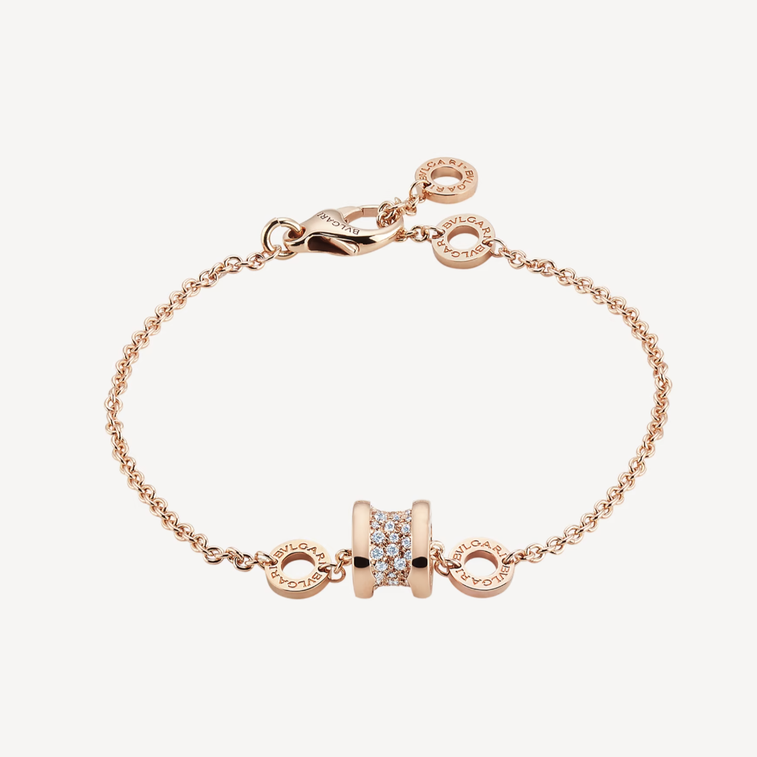 [baslovejewels]ZERO 1 SOFT PINK GOLD WITH PAVED DIAMONDS ON THE SPIRAL BRACELET