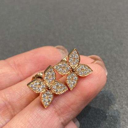 [baslovejewels]STAR BLOSSOM STUD EARRINGS PINK GOLD DIAMONDS