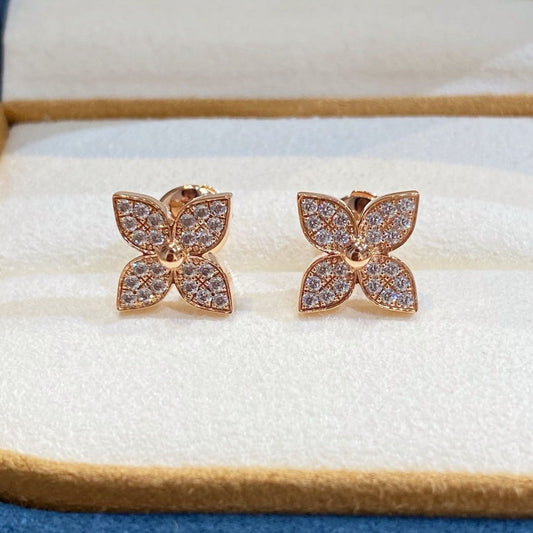 [baslovejewels]STAR BLOSSOM STUD EARRINGS PINK GOLD DIAMONDS