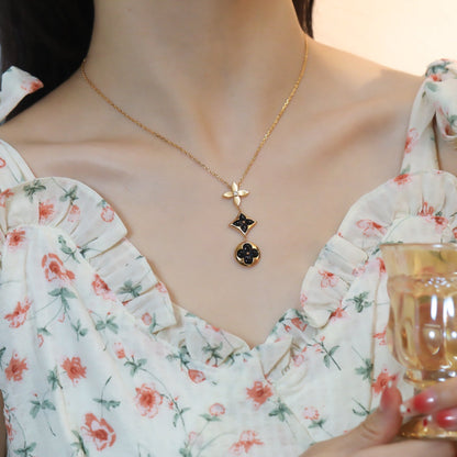 [baslovejewels]STAR AND SUN ONYX PINK GOLD NECKLACE