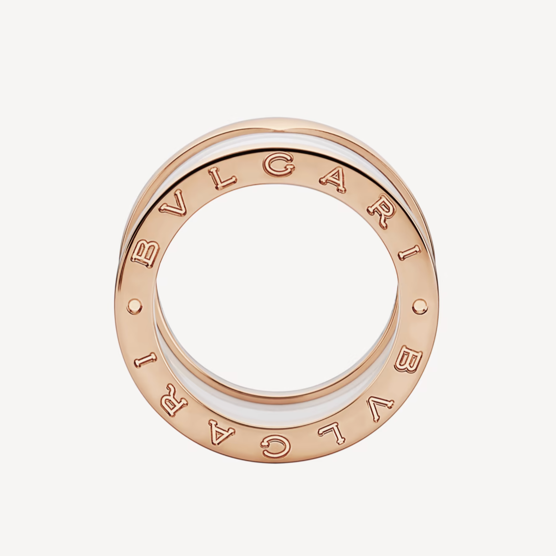 [baslovejewels]ZERO 1 FOUR-BAND LOOPS AND WHITE CERAMIC SPIRAL PINK GOLD RING