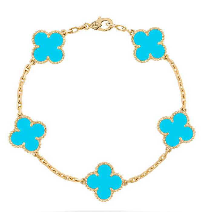 [baslovejewels]CLOVER 5 MOTIFS TURQUOISE BRACELET