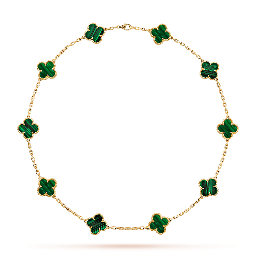 [baslovejewels]CLOVER 10 MOTIFS MALACHITE NECKLACE