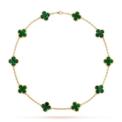 [baslovejewels]CLOVER 10 MOTIFS MALACHITE NECKLACE