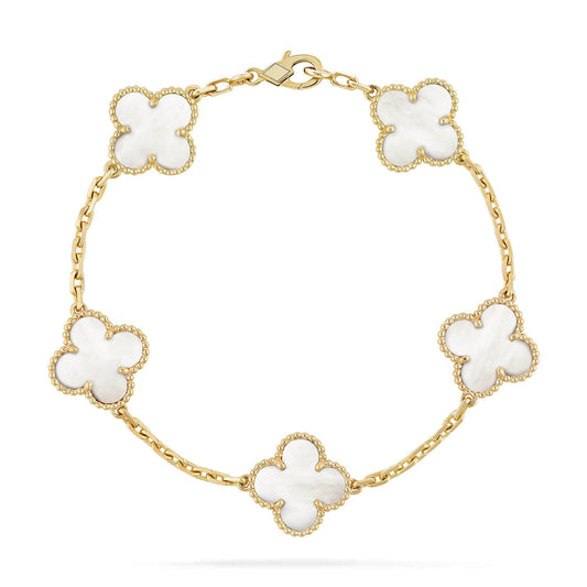 [baslovejewels]CLOVER  5 MOTIF WHITE MOP BRACELET