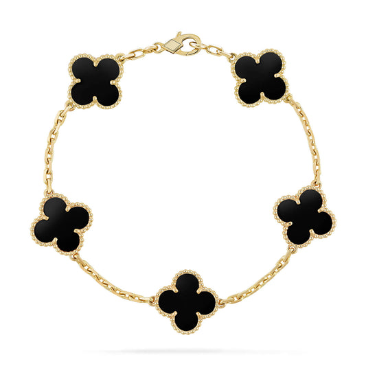 [baslovejewels]CLOVER  5 MOTIFS BLACK ONYX BRACELET