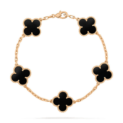 [baslovejewels]CLOVER  5 MOTIFS BLACK ONYX BRACELET