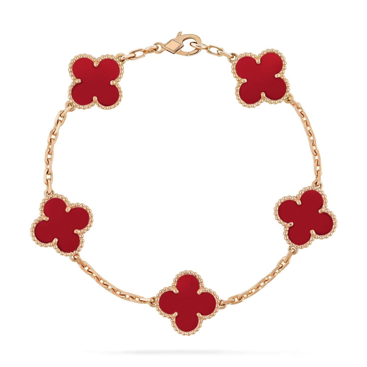 [baslovejewels]CLOVER 5 MOTIFS RED AGATE  BRACELET