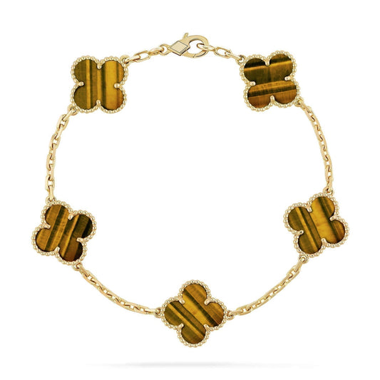 [baslovejewels]CLOVER  5 MOTIFS TIGER EYE BRACELET