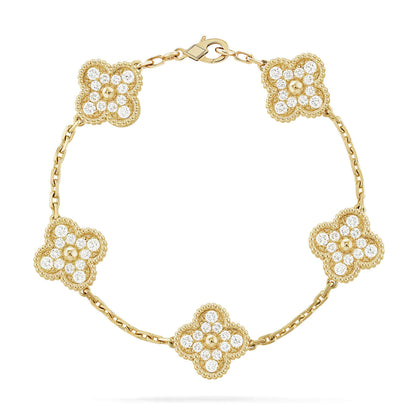 [baslovejewels]CLOVER 5 MOTIFS  FULL DIAMOND BRACELET