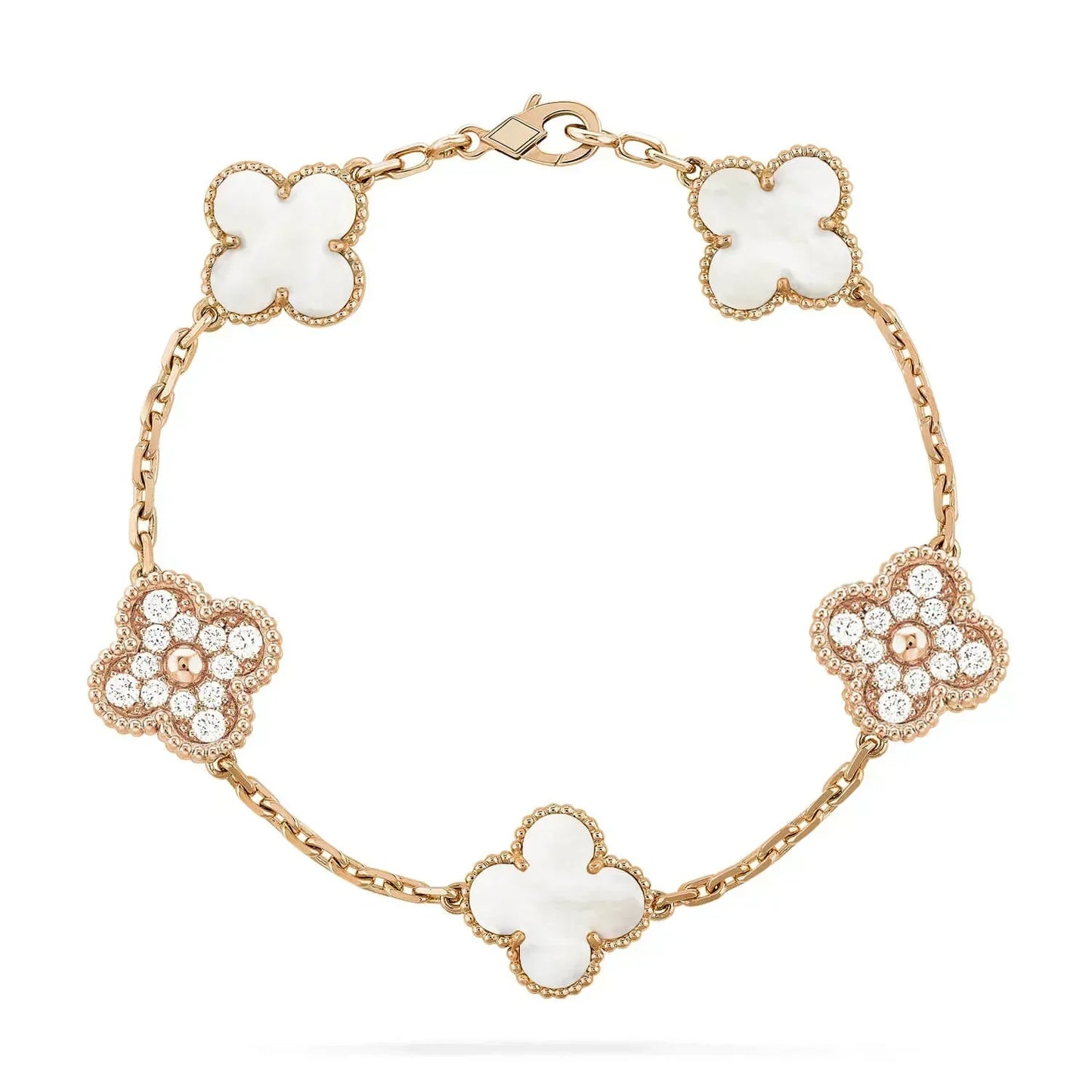 [baslovejewels]CLOVER BRACELET 5 MOTIF WHITE MOP DIAMOND